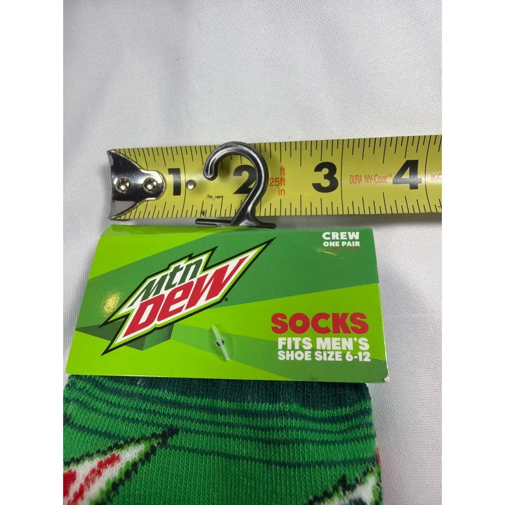 Mountain Dew Logo All Over Print Crew Socks Mens 6-12 Green‎ Polyester Novelty